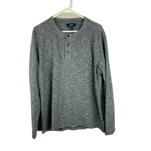 1901 Size L Mens Henley Shirt Long Sleeve Gray 1/4 Button Front